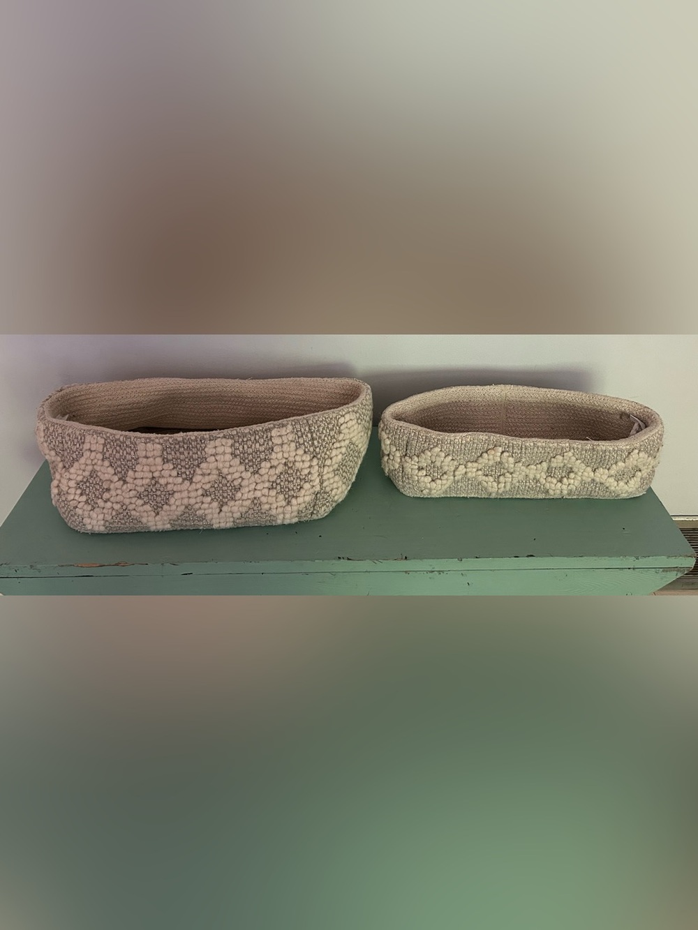 Pottery Barn Kids — metallic woven wool nursery storage baskets — set of 2